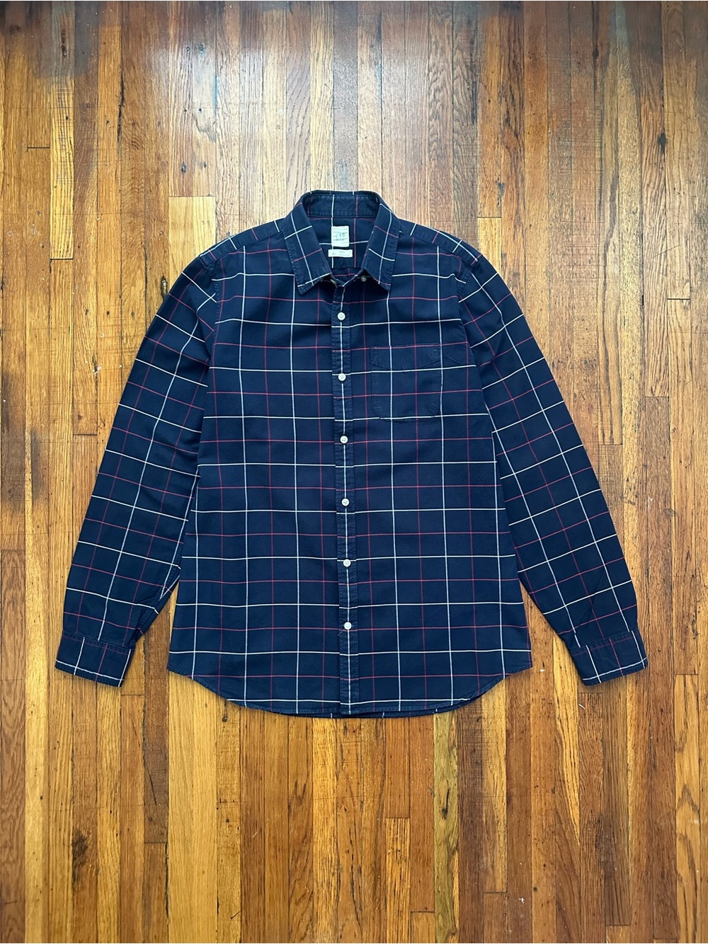 GAP Navy Windowpane Plaid Oxford Shirt Size LT (Tall)